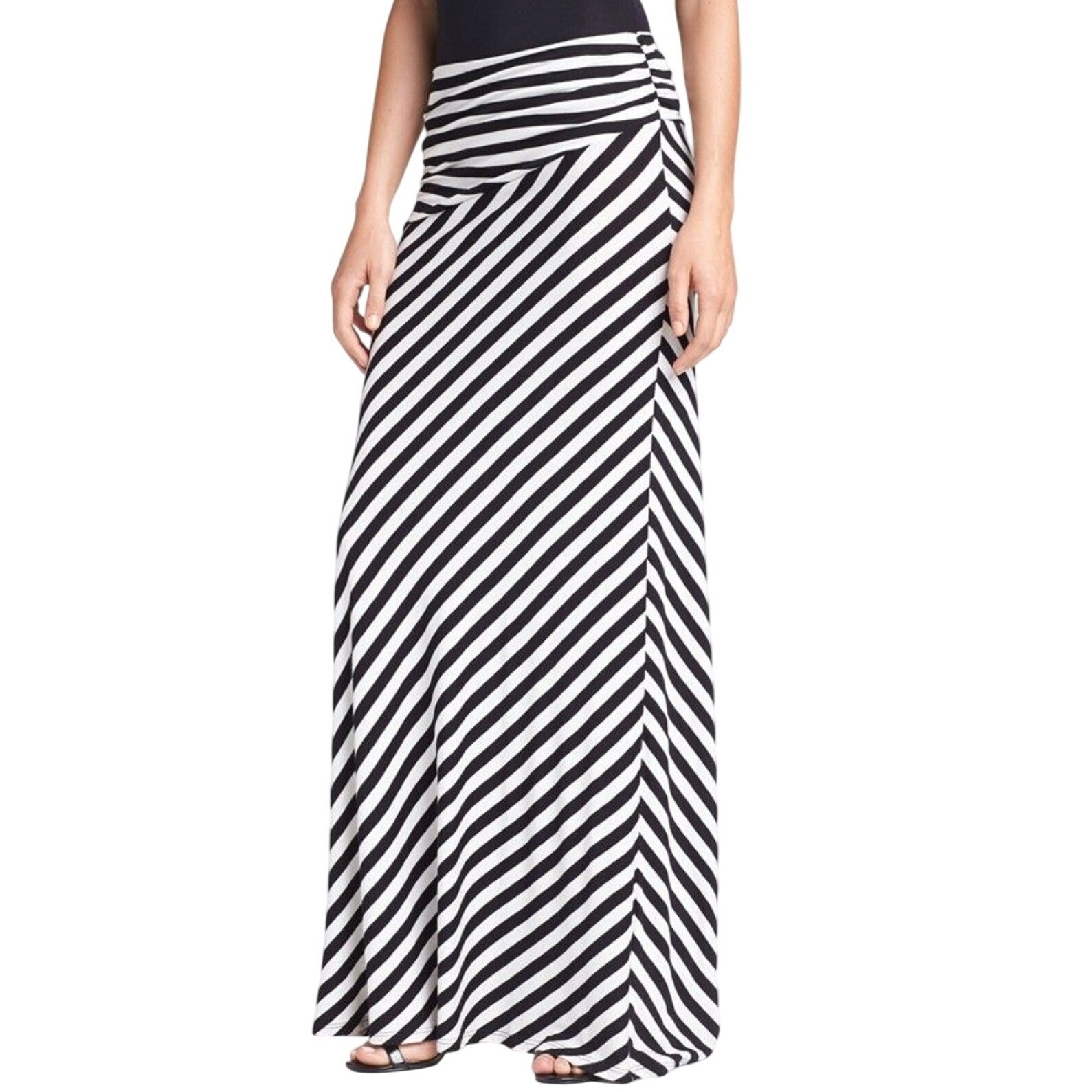 Bobeau S Striped Maxi Skirt High Waist Fold Over Waistband Casual Comfy Flowy